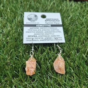 Rough Orange Calcite Dangle Earrings, Raw Orange Crystal Earrings for Her