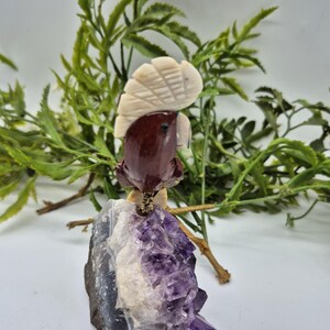 Genuine Jasper Carved Bird on Amethyst Cluster, Crystal Bird Carving, Gemstone Bird Sculpture
