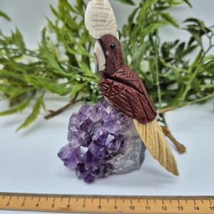 Genuine Jasper Carved Bird on Amethyst Cluster, Crystal Bird Carving, Gemstone Bird Sculpture