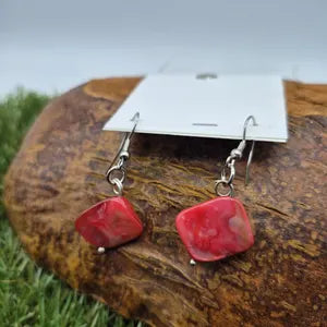 Handmade Red Shell Dangle Earrings