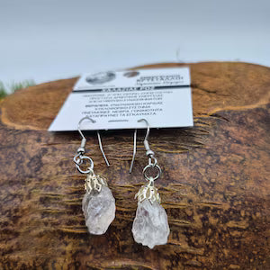 Raw Rose Quartz Dangle Earrings - Handmade Pink Crystal Earrings