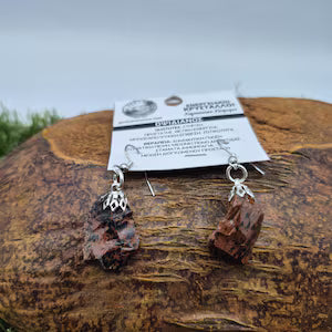 Raw Mahogany Obsidian Earrings – Brown Rough Crystal Dangle Earrings