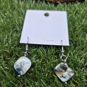 Gray Dyed Mother of Pearl Dangle Earrings – Handmade Natural Shell Earrings