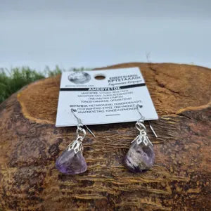 Polished Amethyst Dangle Earrings – Handmade Natural Stone Earrings