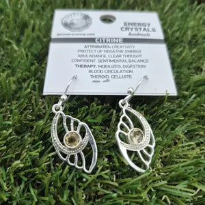 Faceted Citrine Silver Plated Boho Earrings, Yellow Crystal Earrings for Women