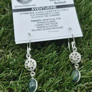 Green Aventurine Silver Plated Earrings - Boho Crystal Dangle Earrings for Women