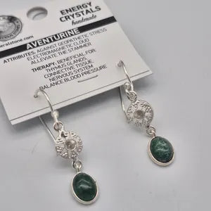 Green Aventurine Silver Plated Earrings - Boho Crystal Dangle Earrings for Women