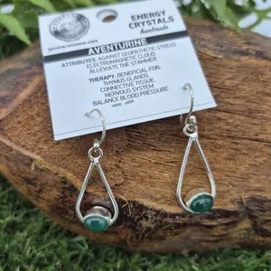 Green Aventurine Silver Plated Earrings, Green Crystal Boho Earrings for Women