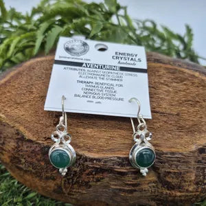 Green Aventurine Silver Plated Earrings - Minimal Boho Crystal Earrings for Women