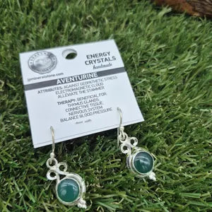 Green Aventurine Silver Plated Earrings - Minimal Boho Crystal Earrings for Women