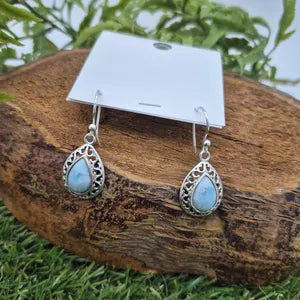 Larimar Crystal Silver Plated Earrings, Gemstone Bohemian Earrings for Women
