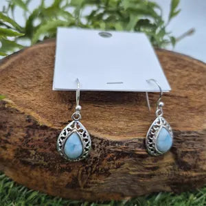 Larimar Crystal Silver Plated Earrings, Gemstone Bohemian Earrings for Women