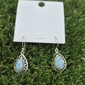 Larimar Crystal Silver Plated Earrings, Gemstone Bohemian Earrings for Women