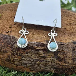 Larimar Crystal Silver Plated Earrings, Gemstone Bohemian Earrings for Women