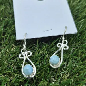 Larimar Crystal Silver Plated Earrings, Gemstone Bohemian Earrings for Women