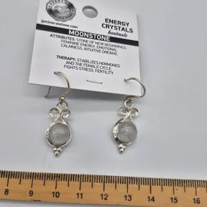 Rainbow Moonstone Silver Plated Earrings, Crystal Boho Earrings for Women