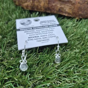 Prehnite Black Tourmaline Silver Plated Earrings, Minimal Crystal Earrings For Boho Women