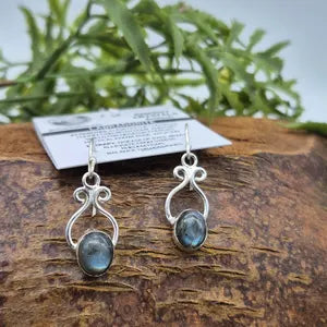 Labradorite Crystal Silver Plated Boho Earrings for Women – Handmade Bohemian Jewelry