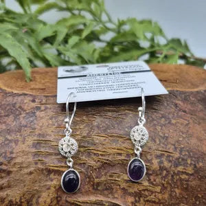 Amethyst Silver Plated Dangle Earrings for Women, Purple Crystal Boho Jewelry