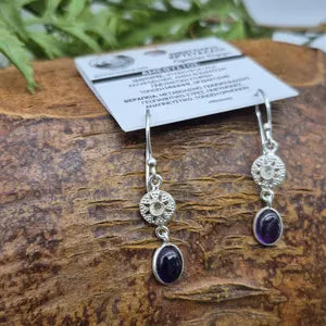 Amethyst Silver Plated Dangle Earrings for Women, Purple Crystal Boho Jewelry