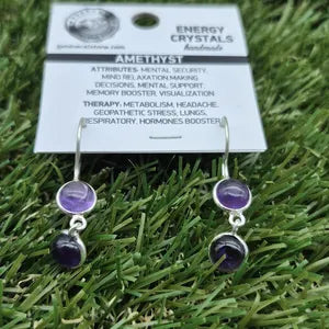 Double Amethyst Silver Plated Dangle Earrings, Purple Crystal Boho Earrings for Women