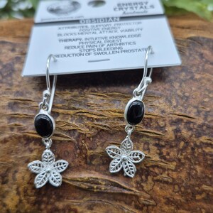 Black Obsidian Silver Plated Dangle Earrings for Women