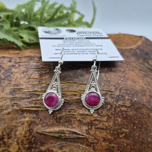 Faceted Ruby Statement Silver Plated Boho Earrings, Luxury Gemstone Earrings for Women