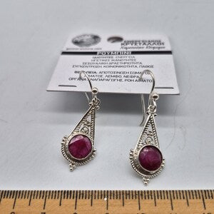 Faceted Ruby Statement Silver Plated Boho Earrings, Luxury Gemstone Earrings for Women