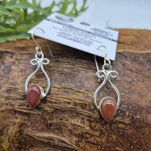Carnelian Crystal Silver Plated Dangle Earrings