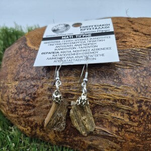 Rough Tiger Eye Crystal Dangle Earrings with Steel Earwire