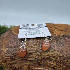 Polished Carnelian Crystal Dangle Earrings with Steel Earwire