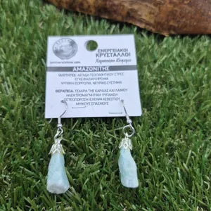 Rough Amazonite Crystal Dangle Earrings with Steel Earwire