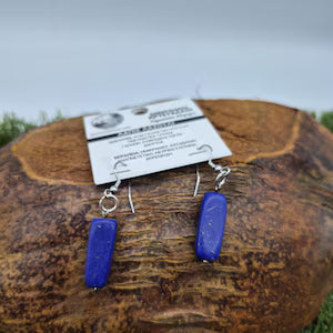 Lapis Lazuli Single Bead Dangle Earrings, Blue Crystal Boho Earrings for Women