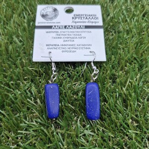 Lapis Lazuli Single Bead Dangle Earrings, Blue Crystal Boho Earrings for Women