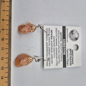 Rough Orange Calcite Dangle Earrings, Raw Orange Crystal Earrings for Her