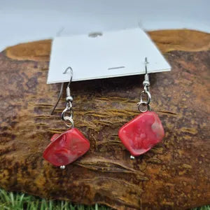 Handmade Red Shell Dangle Earrings