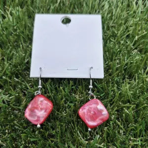 Handmade Red Shell Dangle Earrings