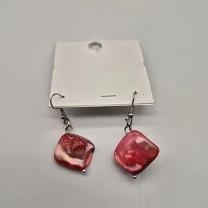 Handmade Red Shell Dangle Earrings