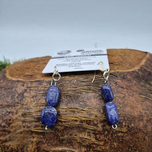 Handmade Lapis Lazuli Beaded Dangle Earrings - Blue Gemstone Boho Earrings