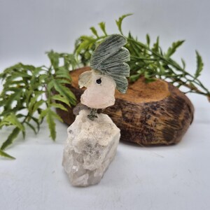 Rose Quartz Brazilian Parrot with Tiger Eye & Jade Feathers on Raw Quartz Base – Gemstone Bird Figurine, Crystal Animal Sculpture - RARE