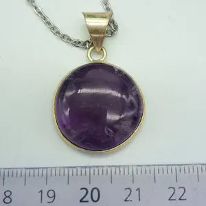 Amethyst Silver Plated Necklace in Steel Chain - Purple Crystal Pendant Necklace