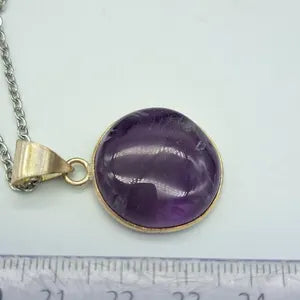 Amethyst Silver Plated Necklace in Steel Chain - Purple Crystal Pendant Necklace