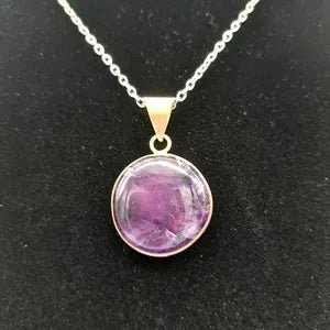 Amethyst Silver Plated Necklace in Steel Chain - Purple Crystal Pendant Necklace