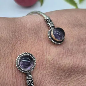 Amethyst Silver Plated Cuff Bracelet for Women, Purple Crystal Adjustable Bracelet