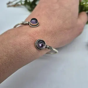 Amethyst Silver Plated Cuff Bracelet for Women, Purple Crystal Adjustable Bracelet