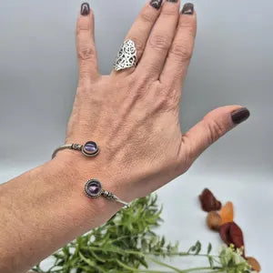 Amethyst Silver Plated Cuff Bracelet for Women, Purple Crystal Adjustable Bracelet