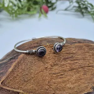Amethyst Silver Plated Cuff Bracelet for Women, Purple Crystal Adjustable Bracelet