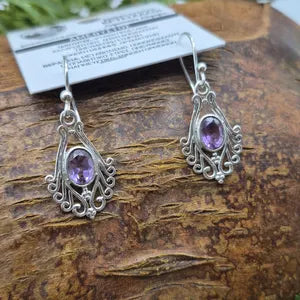 Faceted Amethyst Silver Plated Dangle Earrings