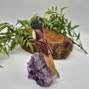 Jasper Carved Brazilian Bird on Amethyst Cluster, Crystal Bird Carving, Gemstone Bird Sculpture