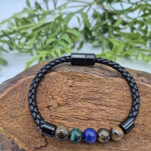 Chakra Crystals Leather Bracelet For Men - Men's Braided Leather Bracelet with Natural Stone Beads
